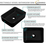 Black Vessel Sink,Rectangle 19"x15" Bathroom Sink Above Counter Porcelain Ceramic Small Sink Bowl Ceramic Vessel Sinks