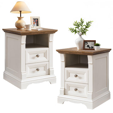 Farmhouse Nightstand Set of 2, 18" Wood Side Table w/Roman Column