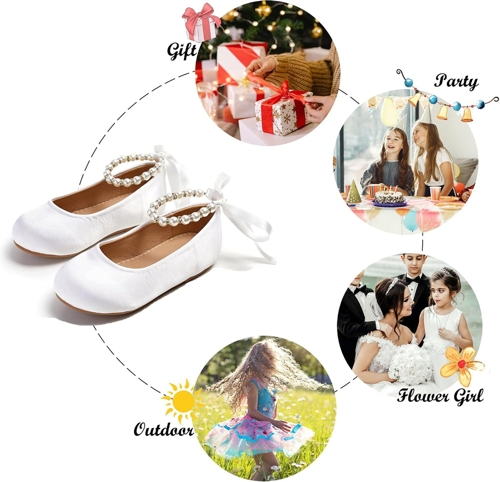 Girls Toddler Little Ballet Shoes - Flower Girls Mary Jane Flats Dress Shoes Party Wedding