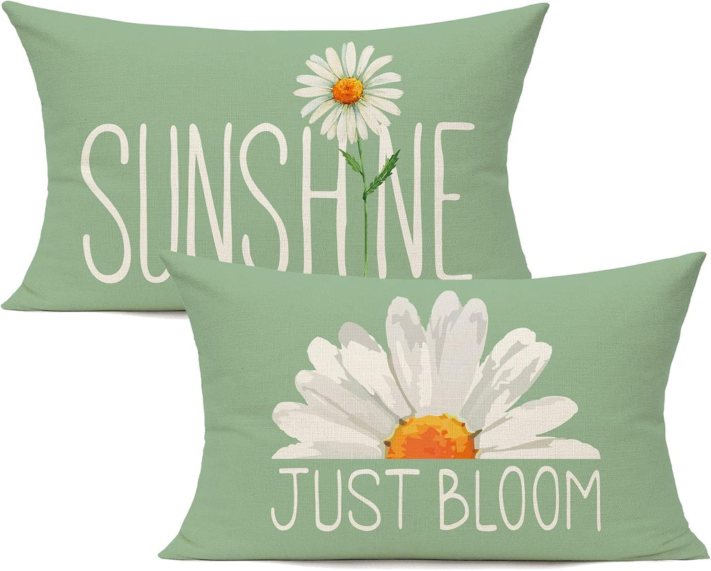 12x20 Lumbar Outdoor Green Throw Pillow Covers Set of 2 Spring Summer Decorative Cushion Cases Home Décor