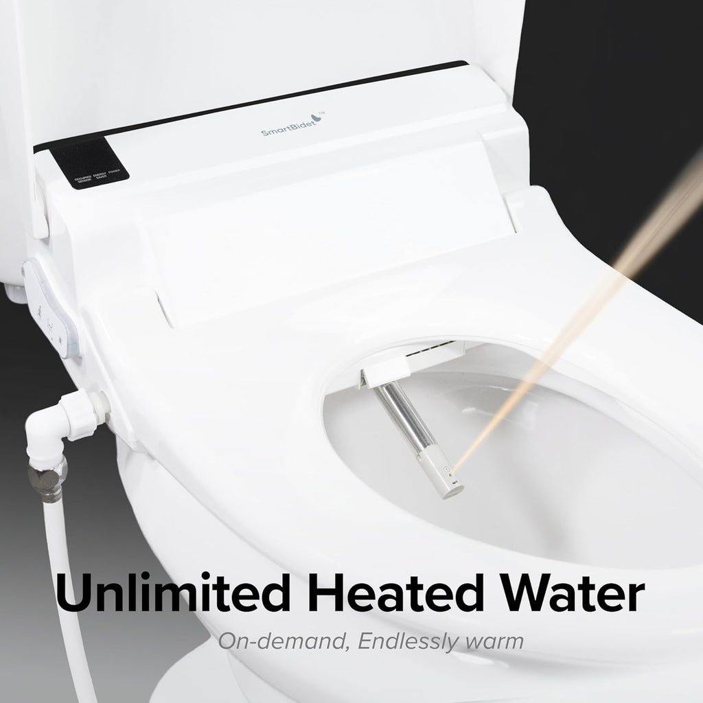 Elongated Electric Smart Bidet Toilet Seat with Remote Control, Unlimited On-Demand Warm Water