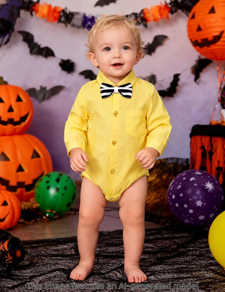 Infant Baby Boys Dress Shirt Formal Bodysuit Rompers