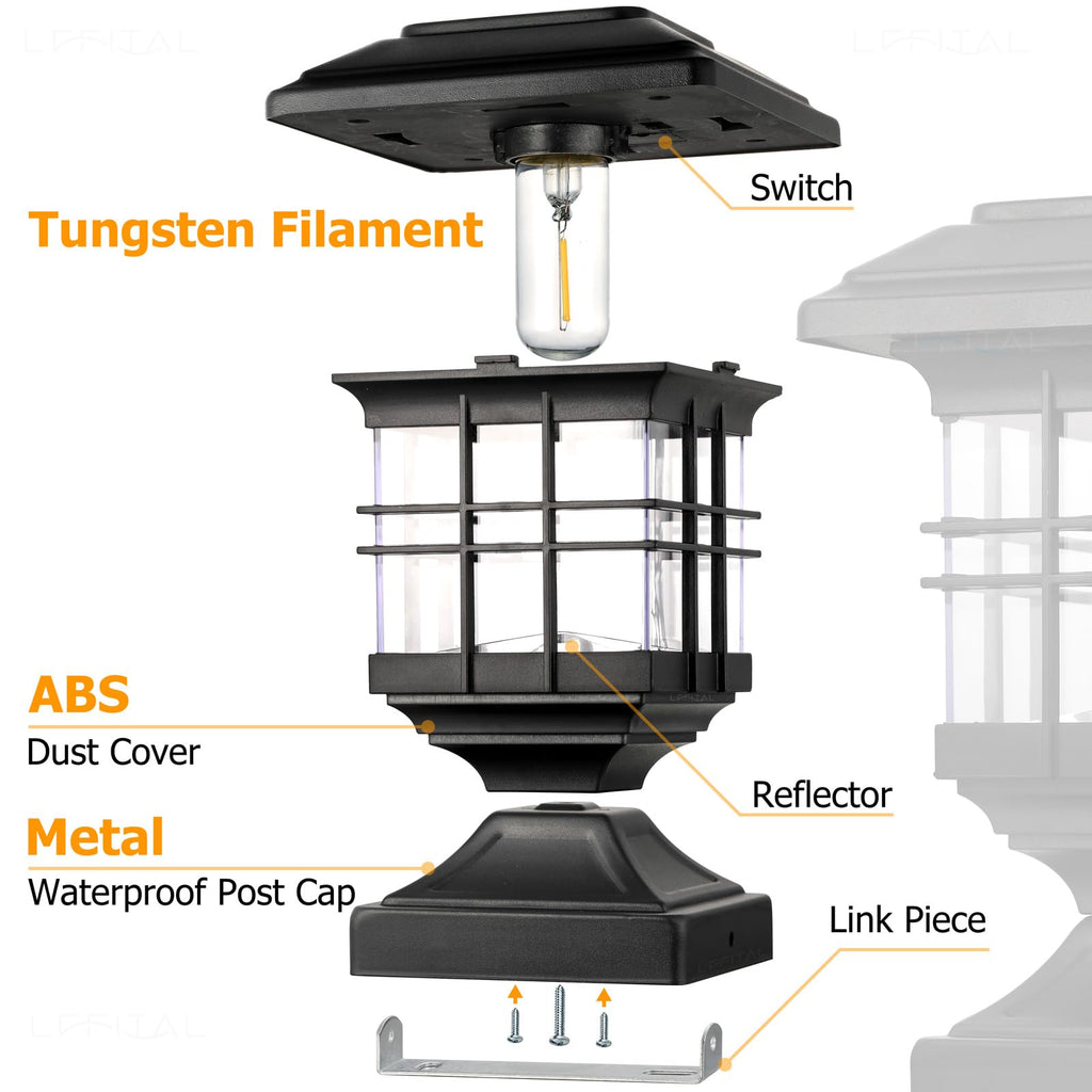 4x4 Post Solar Lights Solar Post Cap Lights Outdoor Metal 2 Pack