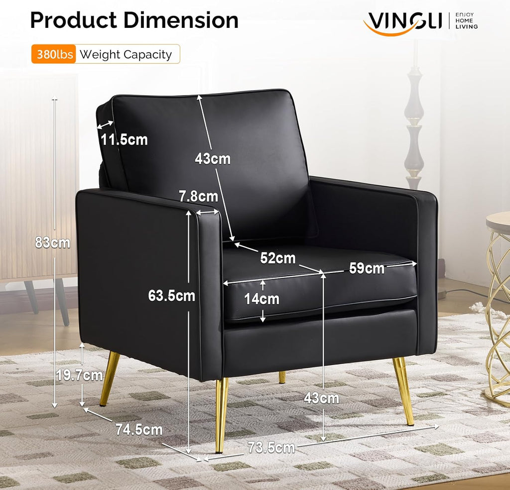 Faux Leather Accent Chair with Gold Leg, Small Space