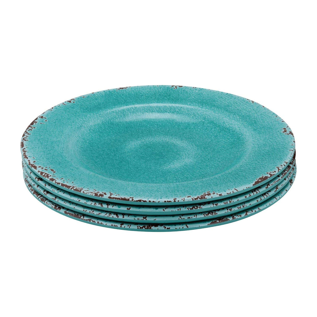 12-Piece Melamine Dinnerware Set, Includes Dinner Plates, Salad Plates, Bowls, Service for 4. (Crackle, Turquoise)