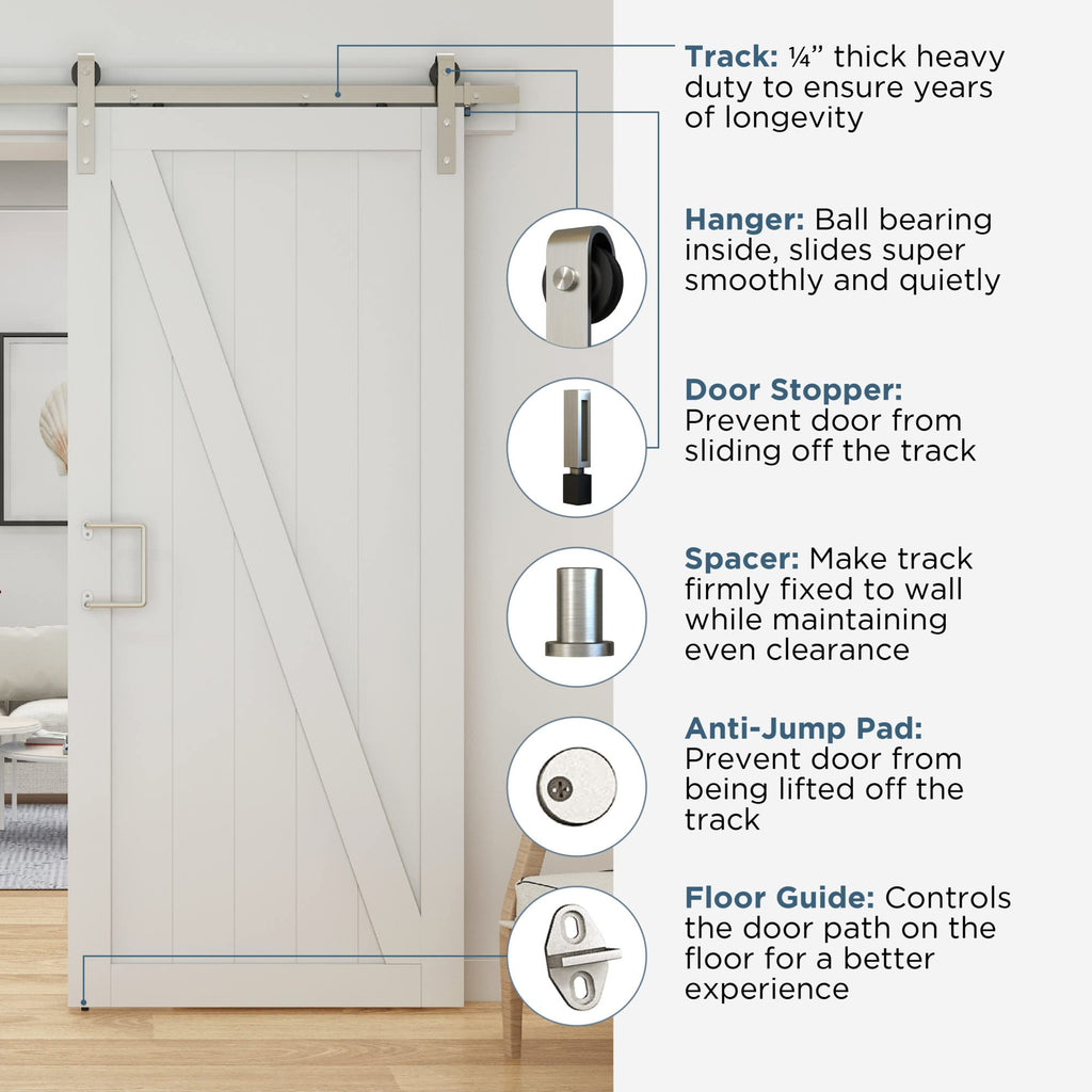 Classic Interior Barn Door Kit, 72", Satin Nickel