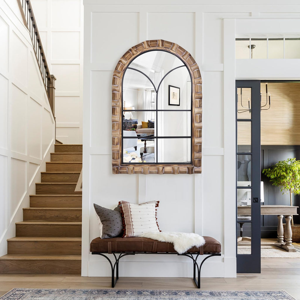 36x24 Inch Arched Window Pane Wall Mirror