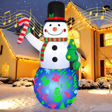 7FT Christmas Inflatable Snowman with Built-in Music Box & LED Lights