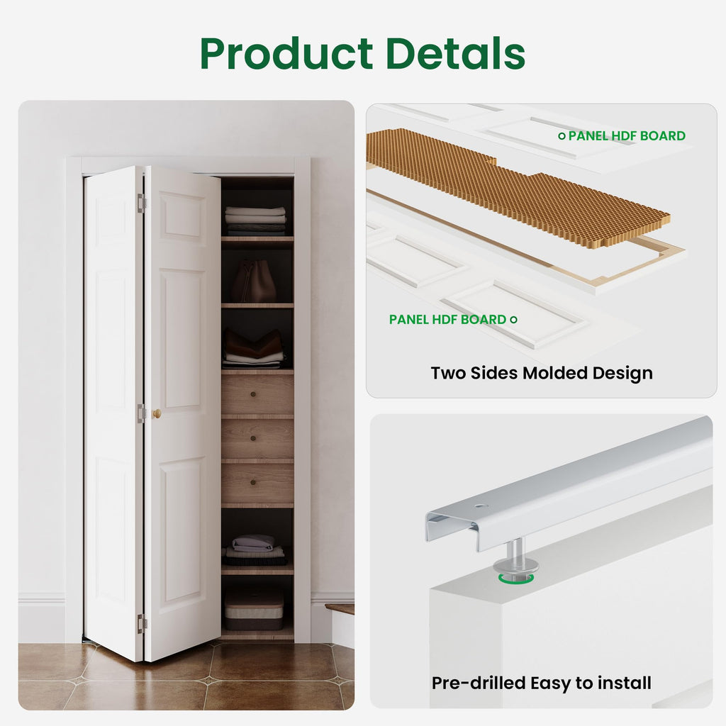 60" x 80" Paintable Bifold Door, 3-Panel Closet Doors