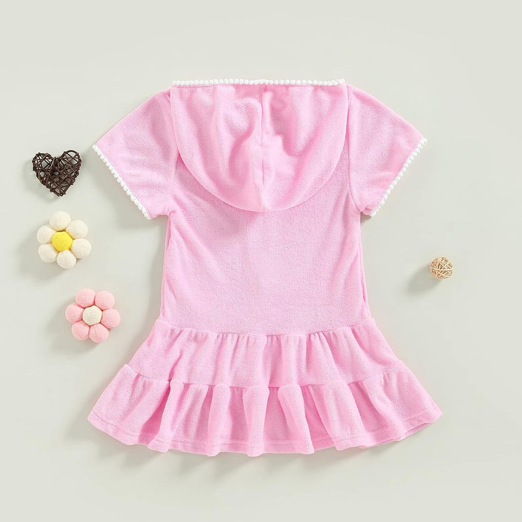 Girls Swim Cover Up Kids Short Sleeve Swimsuit Coverups Terry Zip-Up Hoodies Beach Dress Ruffle Bathing Suit Wraps
