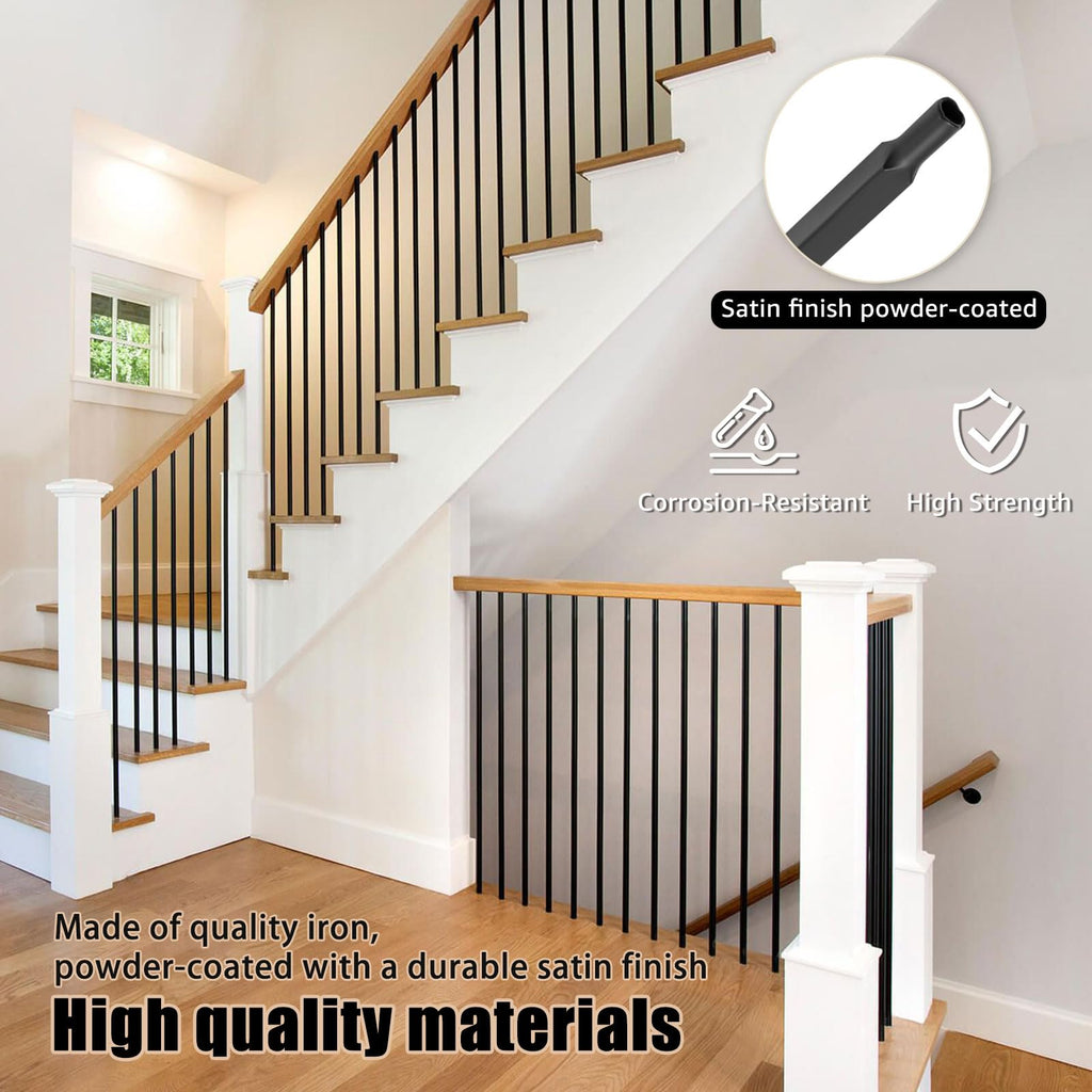 15 Pcs Iron Balusters for Staircase, 1/2" x 44" Wrought Iron Baluster, Square Metal Balusters Hollow Straight Iron