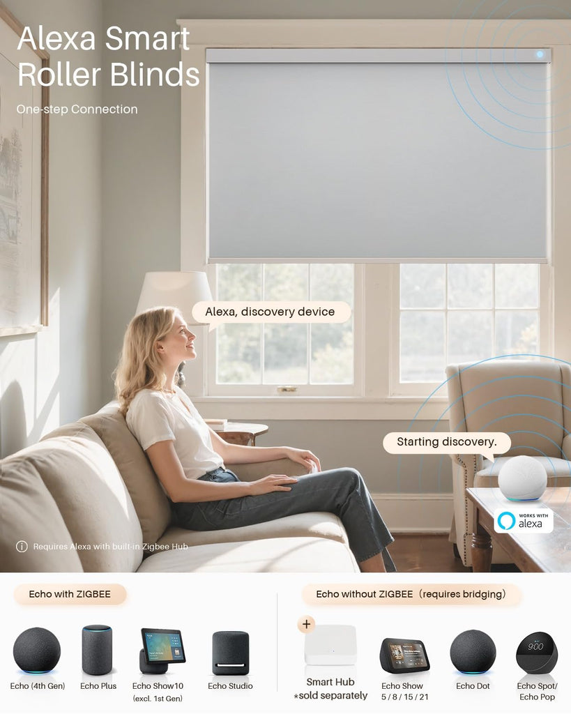 Smart Roller Shades for Windows, Compatible with Alexa, Gray