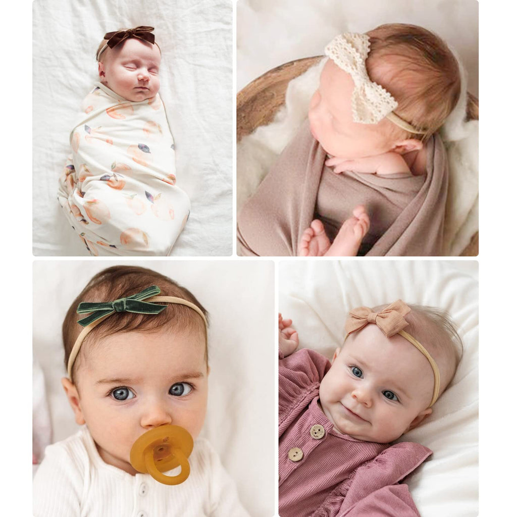 21 Pcs Baby Girls Headbands, Nylon Hairbands with Hair Bows Set