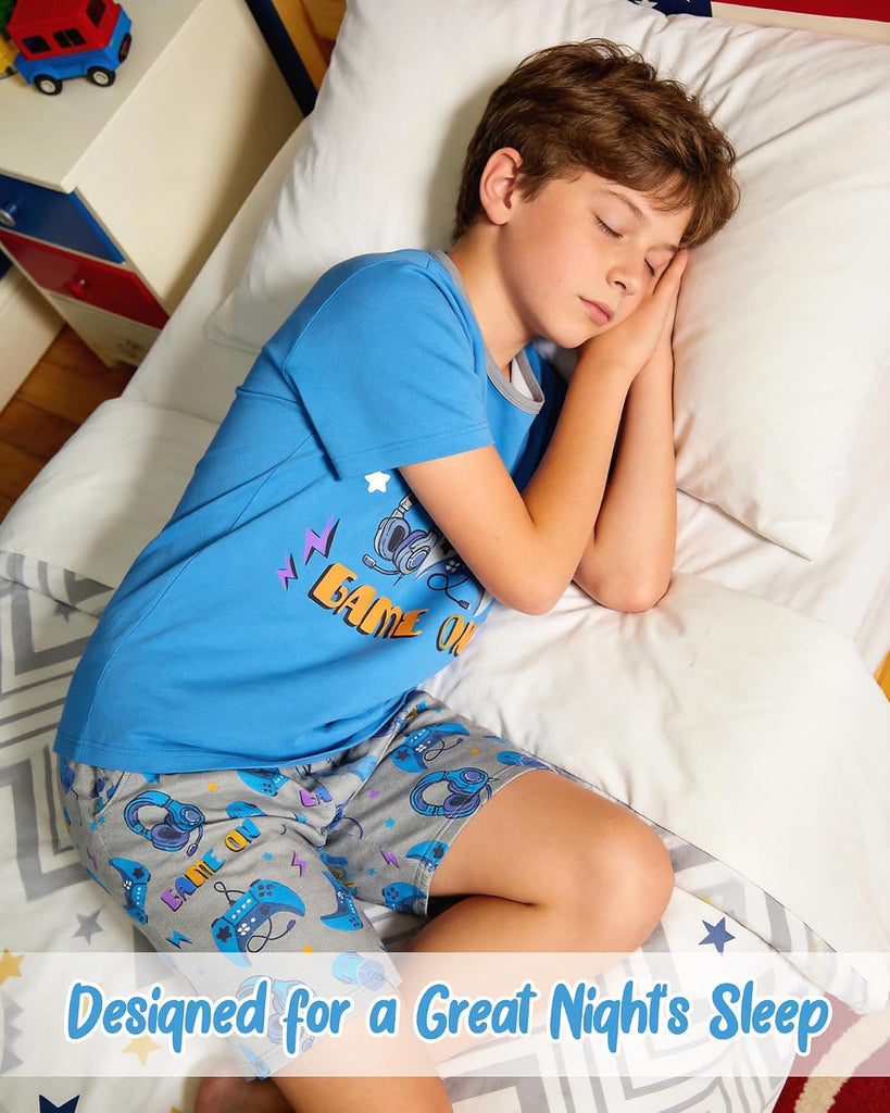 Boys Pajamas Piece Pjs Set Top with Shorts and Pants Sleepwear for Kids Soft Jammies Loungewear