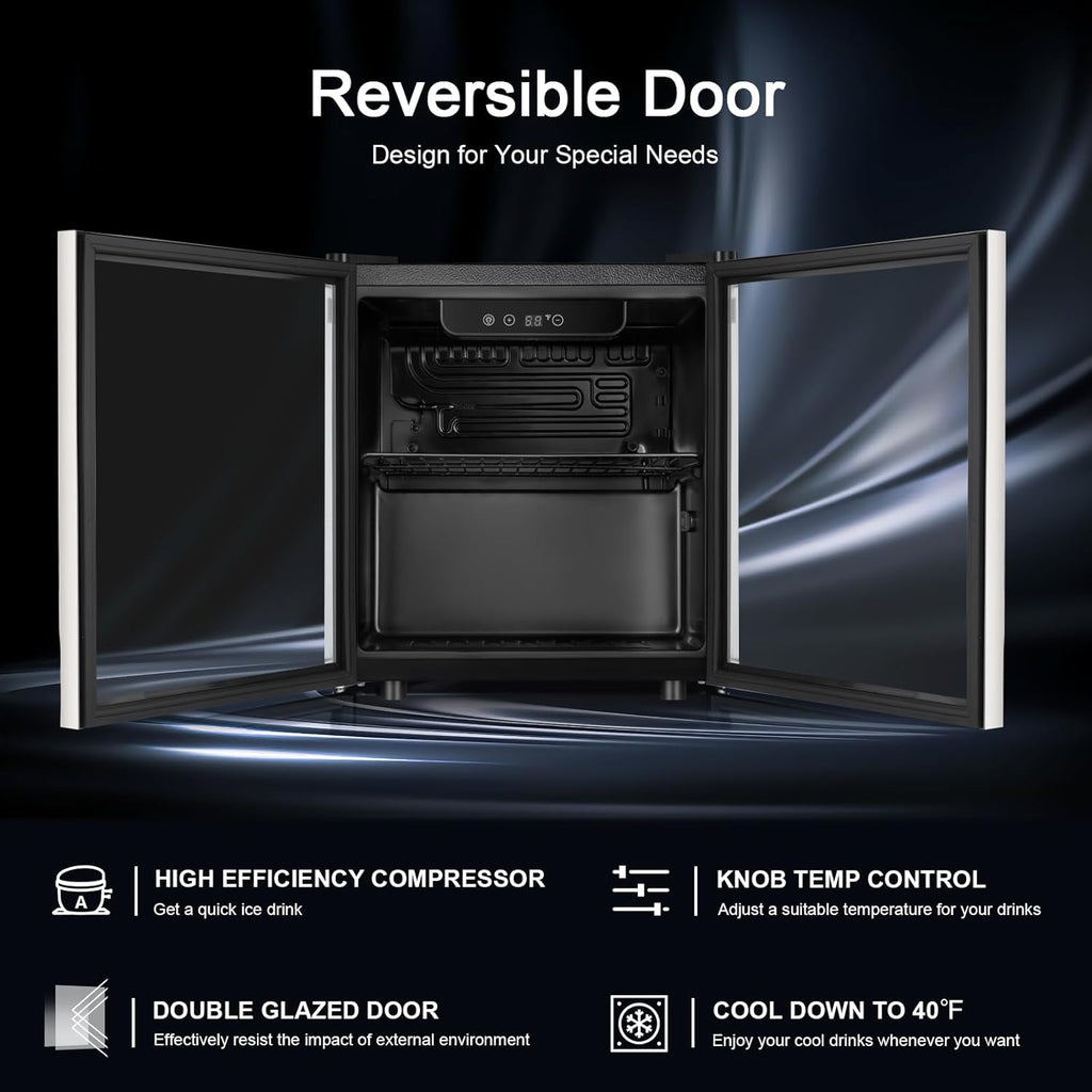 48 Can Beverage Refrigerator,12 Bottle Wine Cooler with Stainless Steel Glass Do
