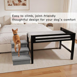 41‘’x27''Bedside Dog Bed with Stairs, Wooden Elevated Dog Bunk Bed Cosleeper with Removable Mattress