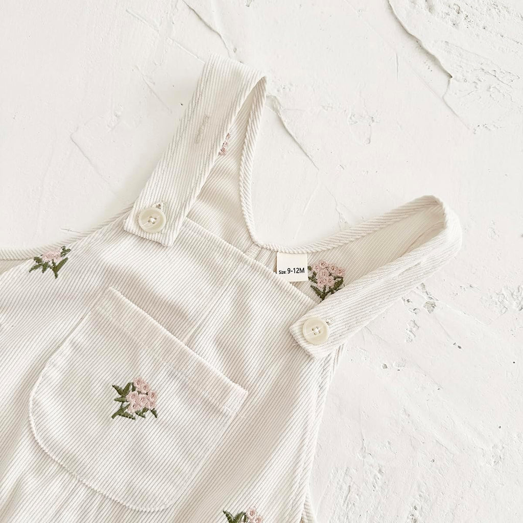 Baby Girl Overalls Corduroy with Floral Embroidery,Toddler Jumpsuit Romper,Soft Overall for Girls ( - )