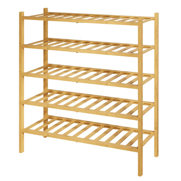 Bamboo Wooden Shoe Rack for Closet, 26.8" Wide - 5 Tiers, Natural