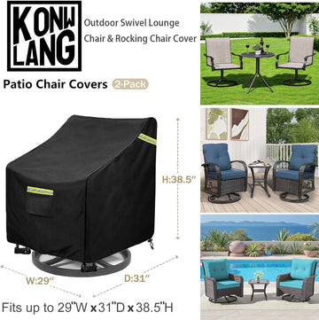 Outdoor Swivel Chair Cover 2 Pack, (29W x 31D x 38.5H inches )100% Waterproof Heavy Duty Outdoor Rocking Chair Covers
