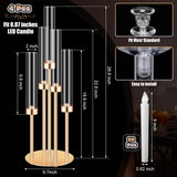4 Set Gold Candelabra Centerpieces for Tables, 26.8 Inch 5 Arm Candle Holders with LED Candles and Acrylic Cylinders