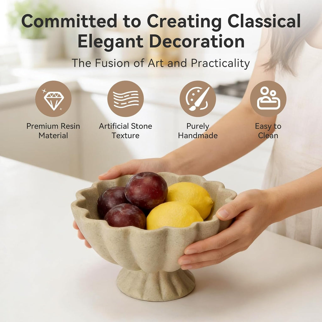 Pedestal Decorative Bowl Home Decor - 7.9" Morden Resin Decorative Fruit Bowl Counter, Chic Ruffle Bowl Centerpiece