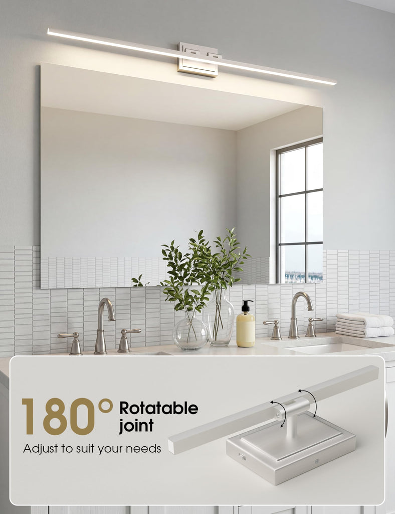 Modern Bathroom Vanity Light 48 inch, Rotatable, 30W Dimmable 5CCT Led Bathroom Light Fixture Over Mirror, Brushed
