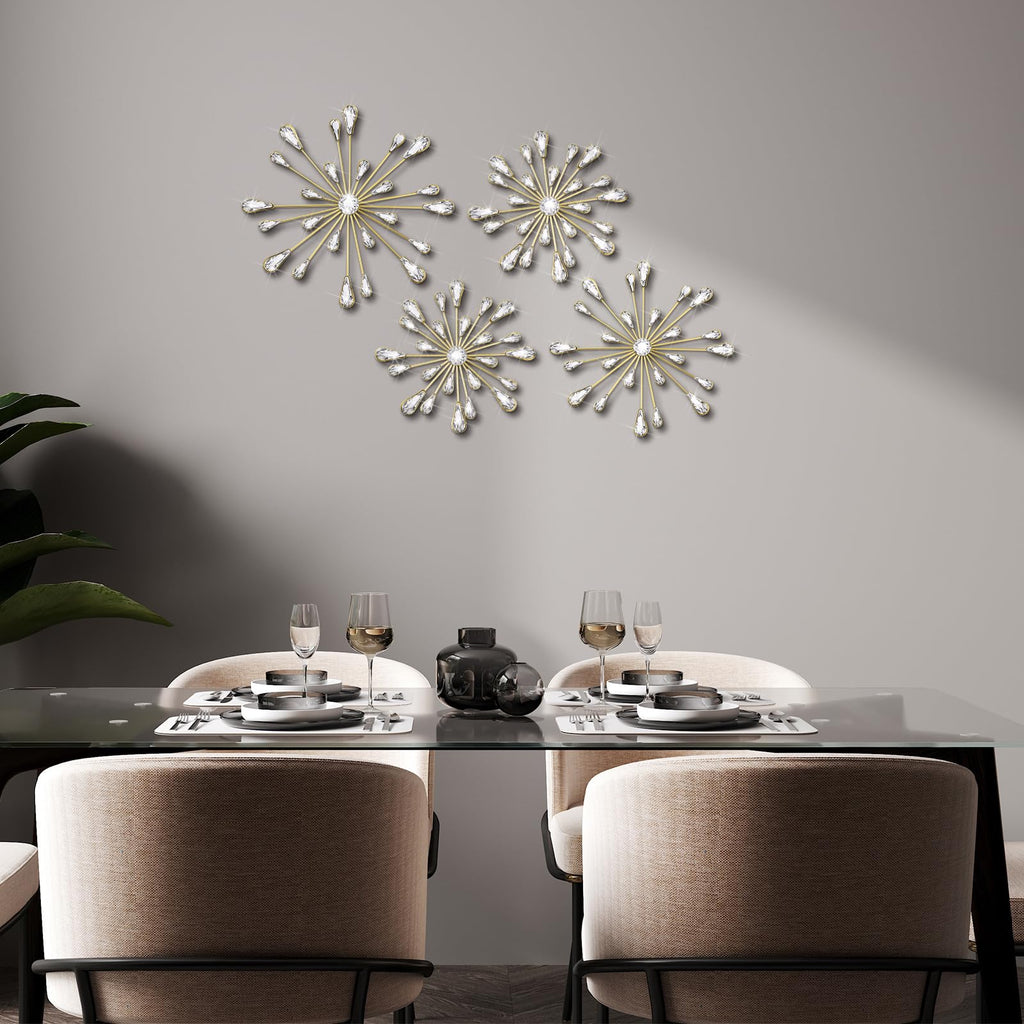 4 Pcs Starburst Wall Decor, Bling Metal Wall Art, Gold