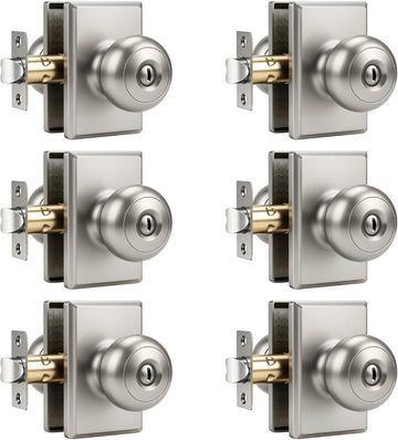 6 Packs Brushed Nickel Interior Privacy Door Knob with Lock