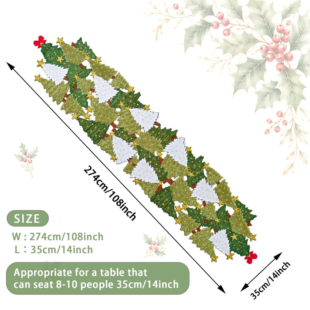 Christmas Tree Table Runner 14x108 Inch Winter Holiday Linens Decor