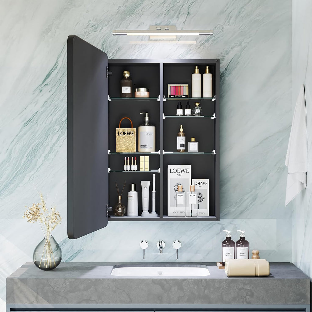 Medicine Cabinet 20x30 Inch, Bathroom Wall Mirror Cabinet with Storage, 6-Tier Adjustable Glass Shelving, Waterproof