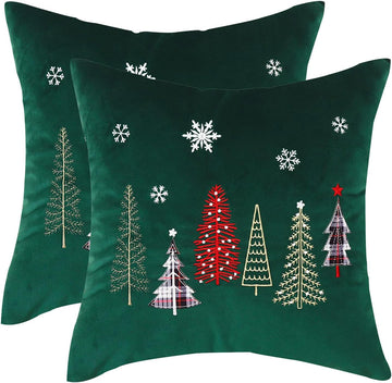 Christmas Trees Embroidery Throw Pillow Covers 24x24 inch - Set of 2