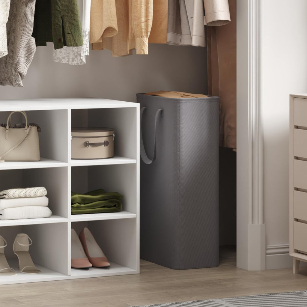 Slim Collapsible Laundry Basket with Handles, 65L, Grey