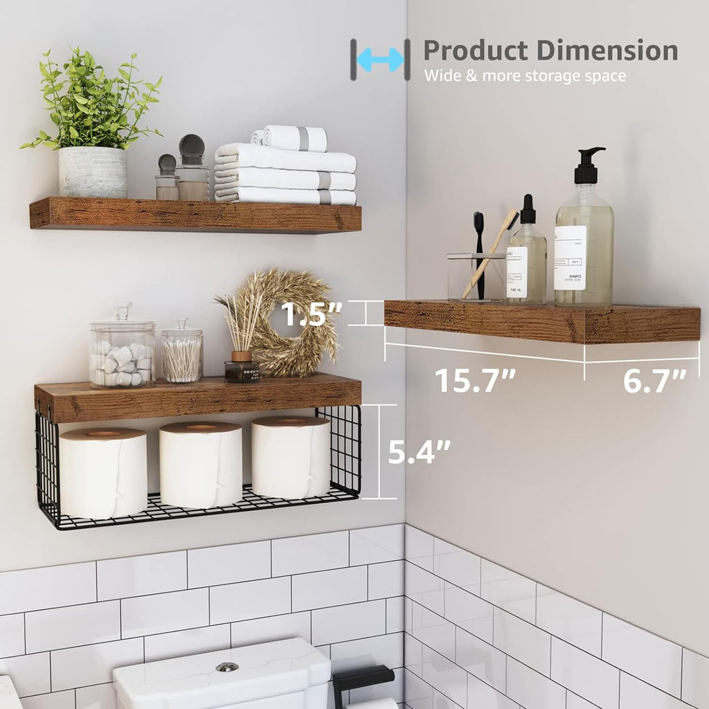 Bathroom Shelves Over Toilet - Wall Mounted Floating Shelves Toilet Paper Storage Small Farmhouse Decor Shelf 16 inch