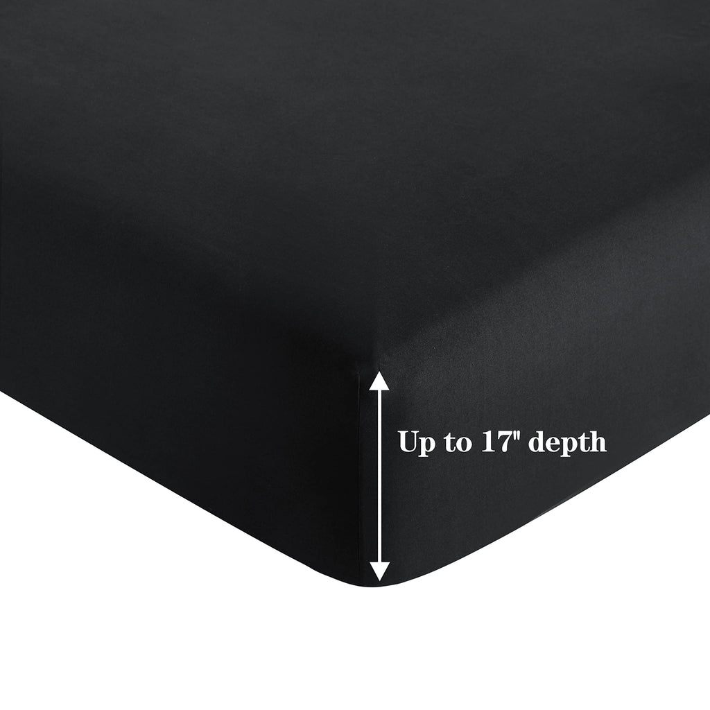 Ultra Soft Silky Deep Pocket Solid Rayon from Bamboo All Season 4 Pieces Sheet Set with 2 Pillowcases, Black Color