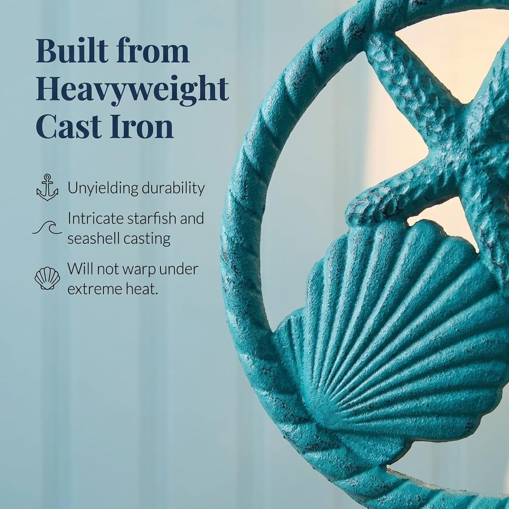 Cast Iron Ocean Trivet - Nautical Seashell and Starfish Trivet for Coastal Kitchen Decor - Heavyweight Beach House