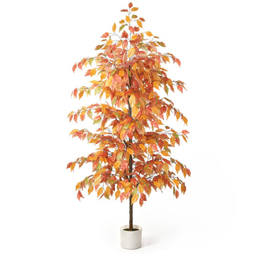 Artificial Ficus Tree 6FT, Faux Fall Tree with White Planter