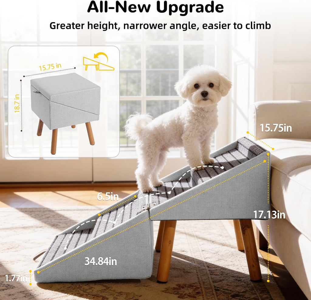 Dog Stairs for Small Dogs, 2-in-1 Dog Safety Ramp and Ottoman, 17.13" H