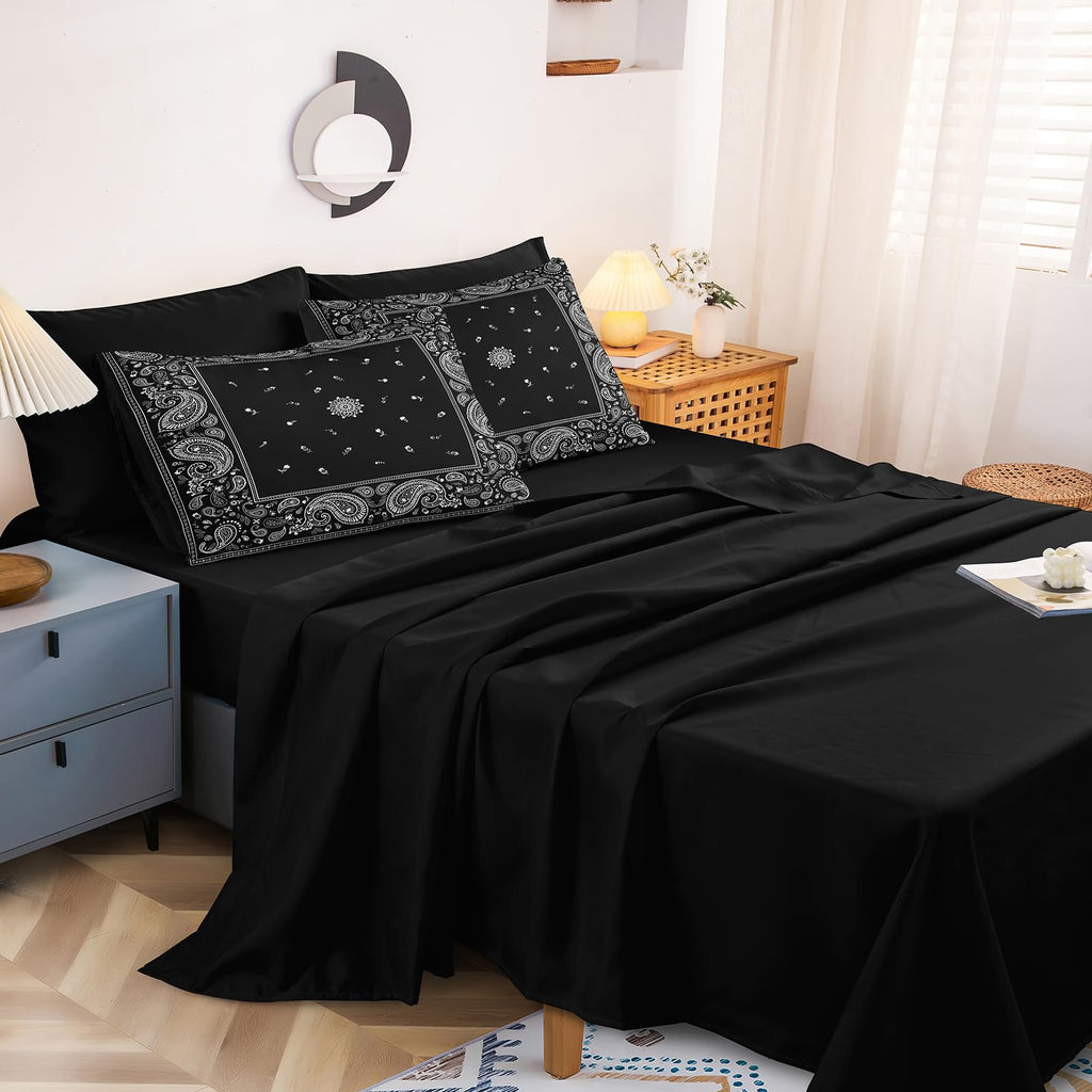 Paisley Comforter Set King Size 8 Pieces Bed in a Bag Black Comforter King Bohemian Style Black and White Bedding Set
