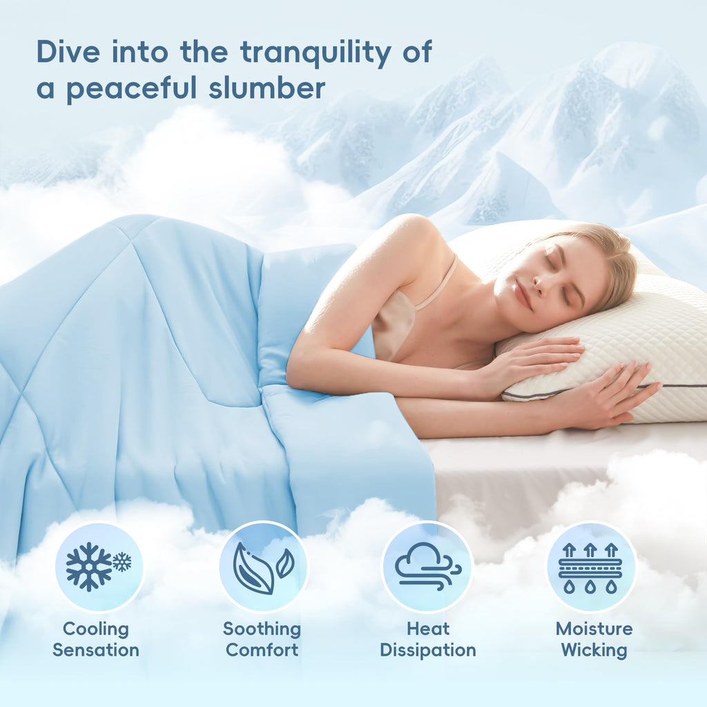 Cooling Comforter Queen Size - Blue Lightweight Summer Cooling Blanket for Hot Sleepers Night Sweats, Double-Sided