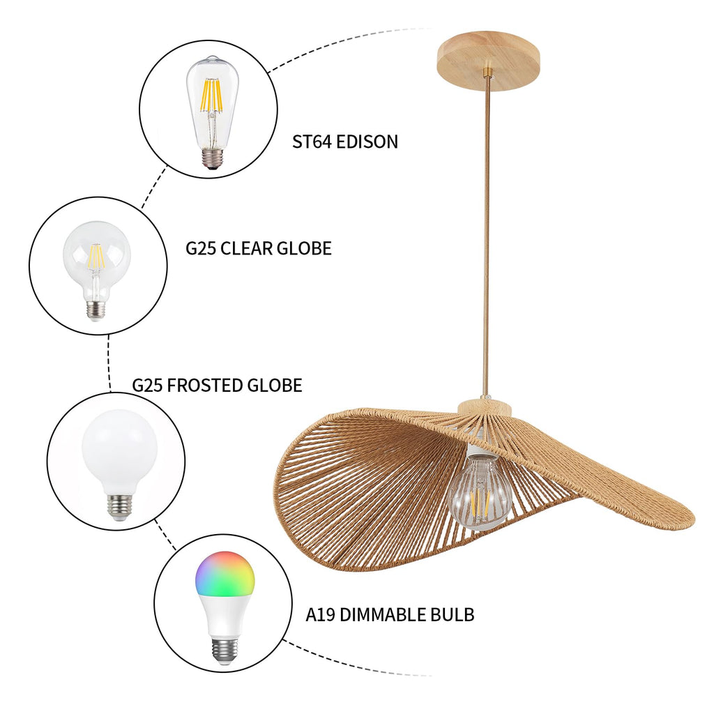 Rattan Hanging Lamp Boho Pendant Light Fixture Modern Style Hanging Light Bohia Natural Bamboo Handmade Hanging