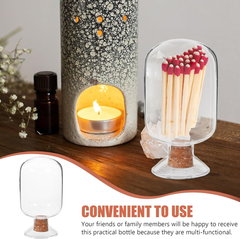 Transparent Glass Match Holder Jar Cork Stopper Storage Container for Matches and Decorative Display for Diy Projects