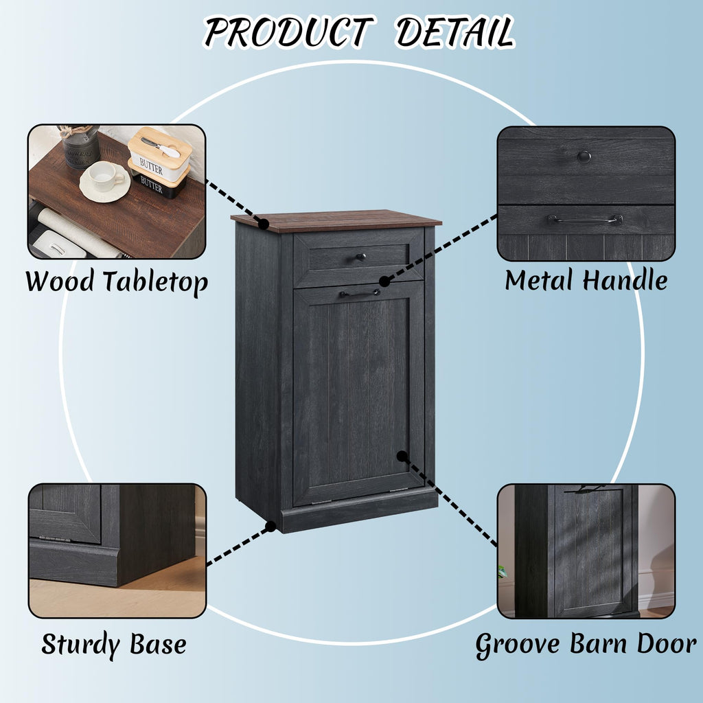 Tilt Out Laundry Hamper Cabinet, Trash Can Cabinet, Dark Grey