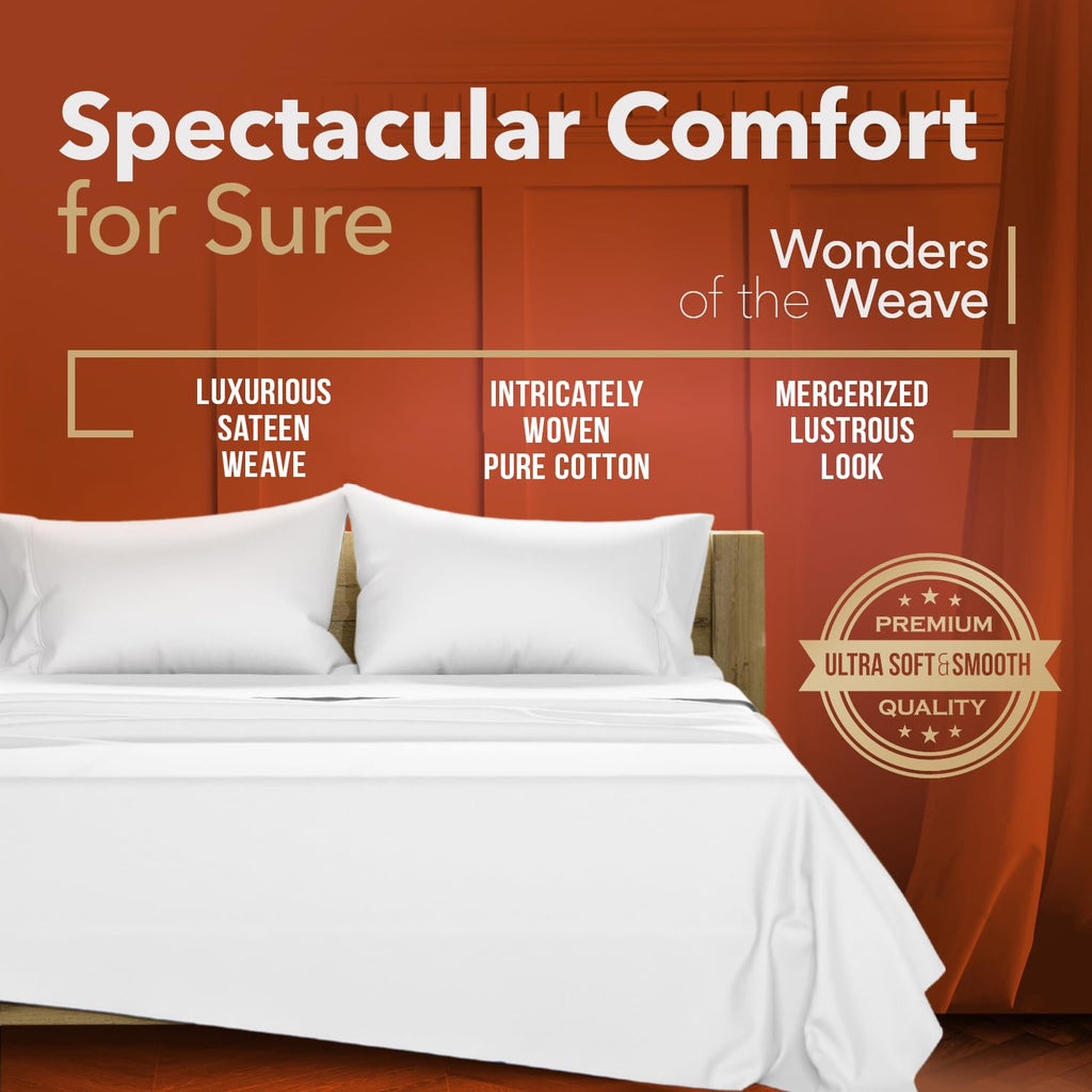 King Size Sheets Set - 600 Series Egyptian Cotton Sheets King Size (4 PC, White), 16" Deep Pocket, Soft, Cooling &