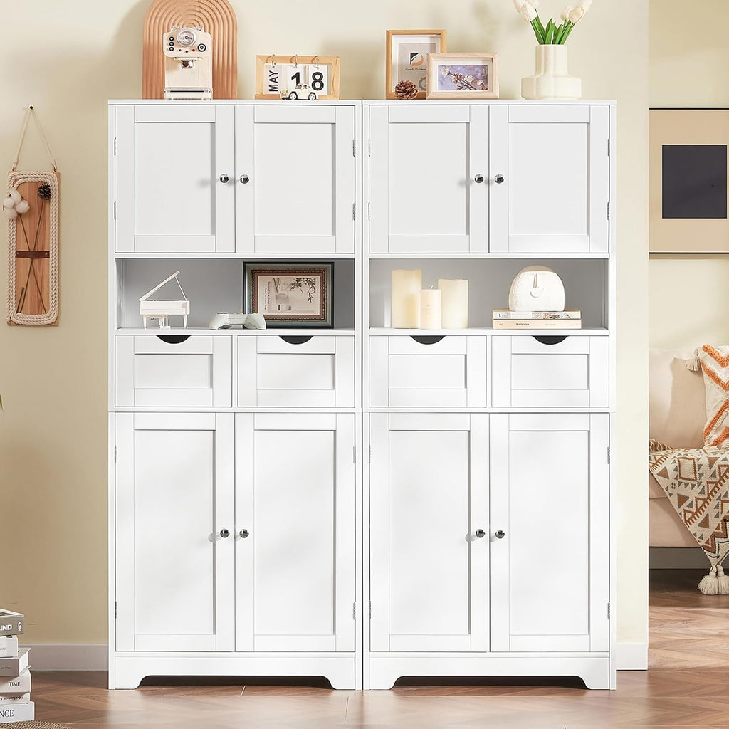 57.8" H Tall Bathroom Storage Cabinet with 4 Doors & 2 Adjustable Shelves, Freestanding Bathroom Cabinet with 2