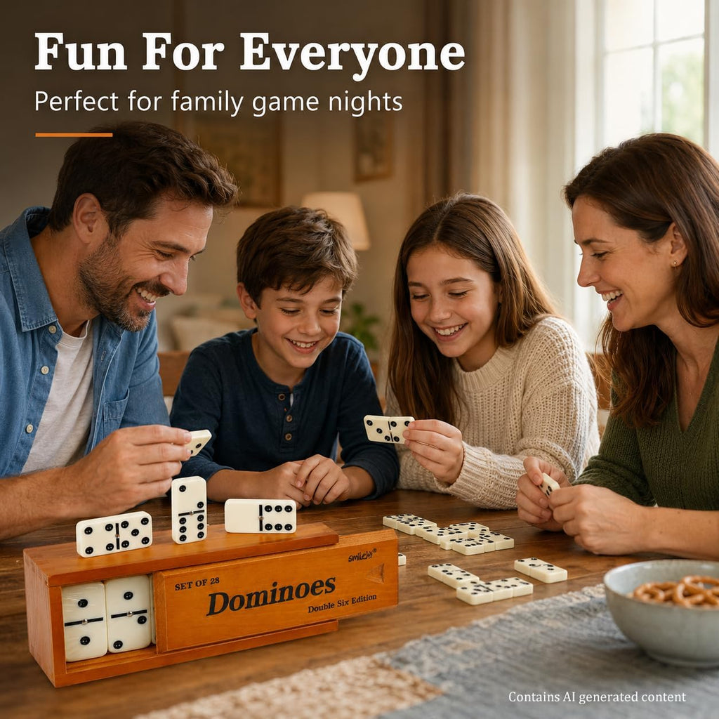 Jumbo Dominoes Set for Adults, Double 6 Domino with Wooden Box - Set of 28