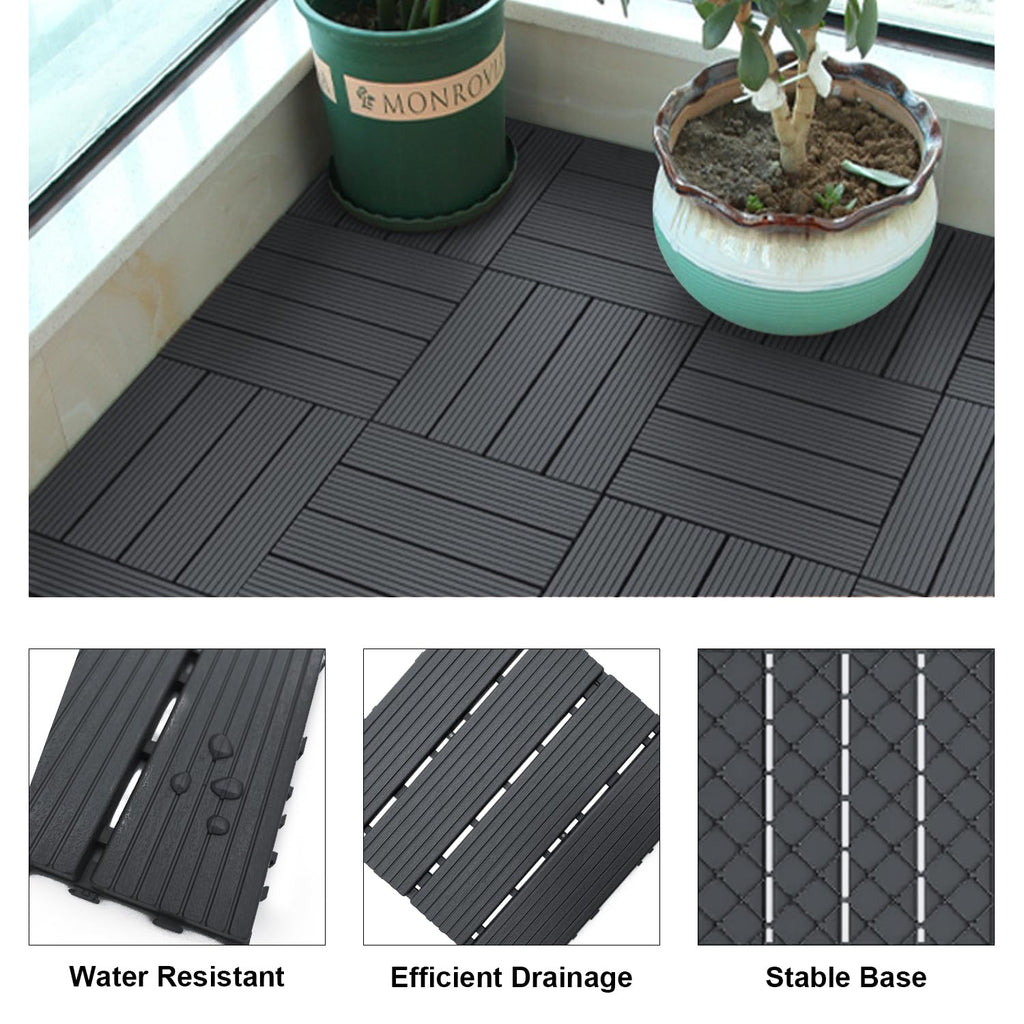 Interlocking Deck Tiles, 27 PCS Outdoor Patio Flooring, 12"x12" Interlocking Decking Tile Outdoor All Weather Use
