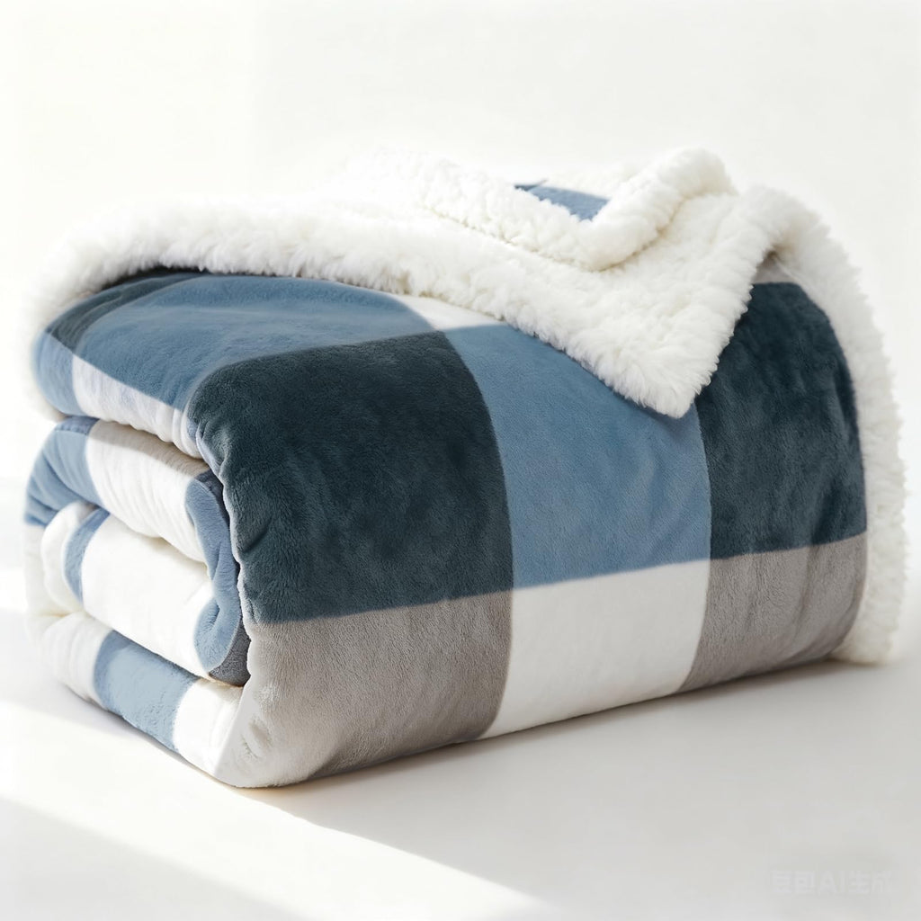 Sherpa Fleece Throw Blanket 60" x 80" Reversible Plush Fluffy Large Big Blanket Lattice Flannel Blankets for Sofa