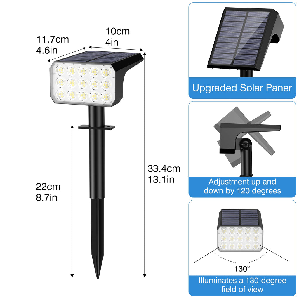Solar Spot Lights Outdoor Waterproof, 2 Pack, 75 LED Cool White