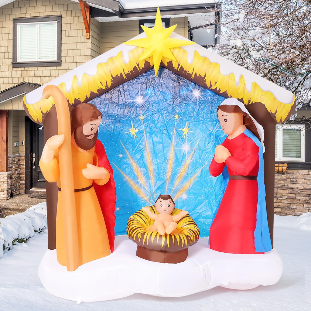 6FT Christmas Inflatables Nativity Scene Outdoor Decorations, Christmas Blow Ups Yard Decorations Nativity Sets for