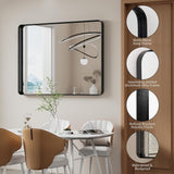 Black Wall Mirror , 30x48 Inch Matte Deep Framed Rounded Rectangle Vanity Mirror for Farmhouse Living Room, Tempered